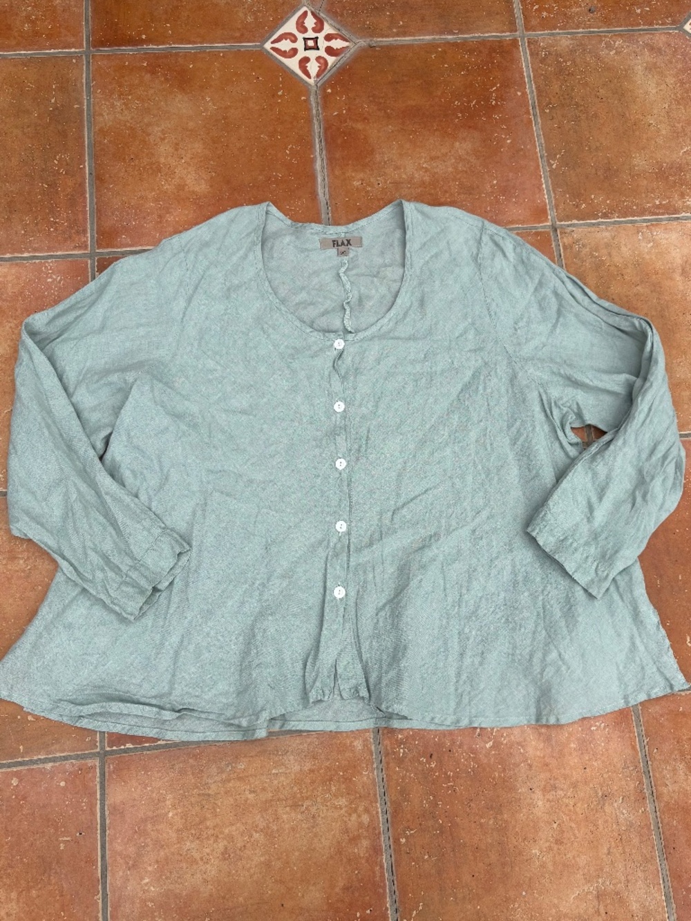 FLAX 100% Linen Long Sleeve Button Front Shirt Tunic Top Size 3G Lagenlook